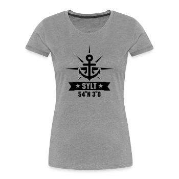 Sylt 54 Grad Nord 8 Grad Ost - Frauen Premium Bio T-Shirt - Grau meliert - Vorne - Mia (176cm)