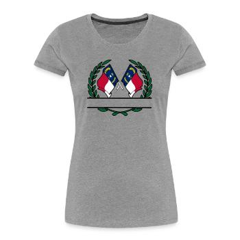 Drapeaux USA Caroline du Nord laurier couronne bannière - T-shirt bio Premium Femme - gris chiné - Devant - Mia (176cm)