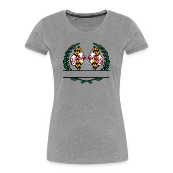 Fahnen USA Maryland Lorbeerkranz Banner - Frauen Premium Bio T-Shirt - Grau meliert - Vorne - Mia (176cm)