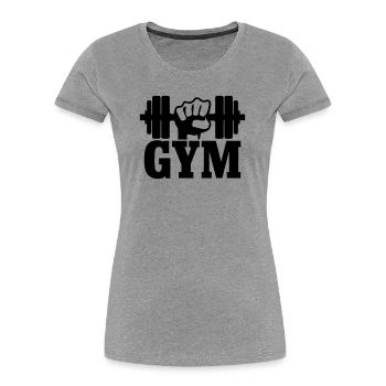 GYM Poing avec haltère - T-shirt bio Premium Femme - gris chiné - Devant - Mia (176cm)