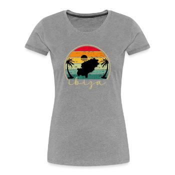 IBIZA - Sundown - Sonnenuntergang - Vintage Sunset - Frauen Premium Bio T-Shirt - Grau meliert - Vorne - Mia (176cm)
