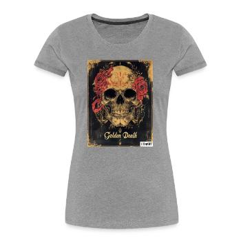 Mort dorée - T-shirt bio Premium Femme - gris chiné - Devant - Mia (176cm)