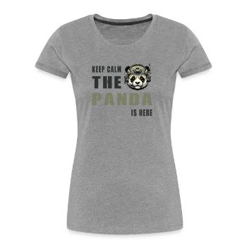 Taktischer Panda – Keep Calm - Frauen Premium Bio T-Shirt - Grau meliert - Vorne - Mia (176cm)