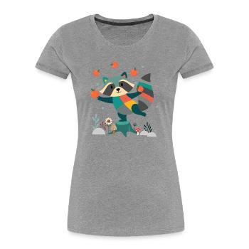Verspielter Waschbär jongliert fröhlich mit Äpfeln - Frauen Premium Bio T-Shirt - Grau meliert - Vorne - Mia (176cm)