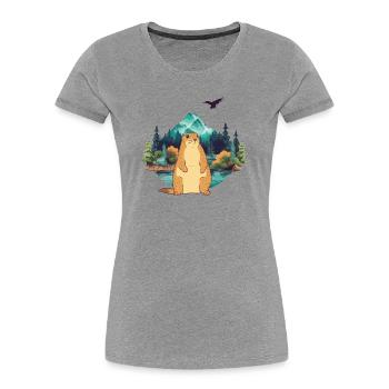 Marmotte - T-shirt bio Premium Femme - gris chiné - Devant - Mia (176cm)