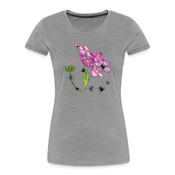 Blumen mit Ameisen Insekten - Frauen Premium Bio T-Shirt - Grau meliert - Vorne - Mia (176cm)