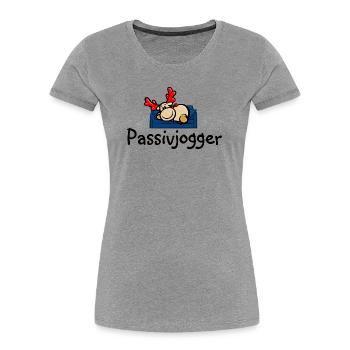 Le renne Elmondo sur le canapé en tant que joggeur passif - T-shirt bio Premium Femme - gris chiné - Devant - Mia (176cm)