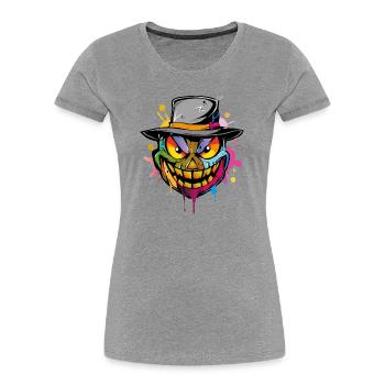 Halloween Face - Frauen Premium Bio T-Shirt - Grau meliert - Vorne - Mia (176cm)