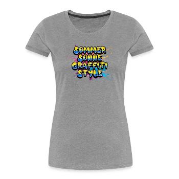 Soleil d’été Graffiti Style Lettrage - T-shirt bio Premium Femme - gris chiné - Devant - Mia (176cm)