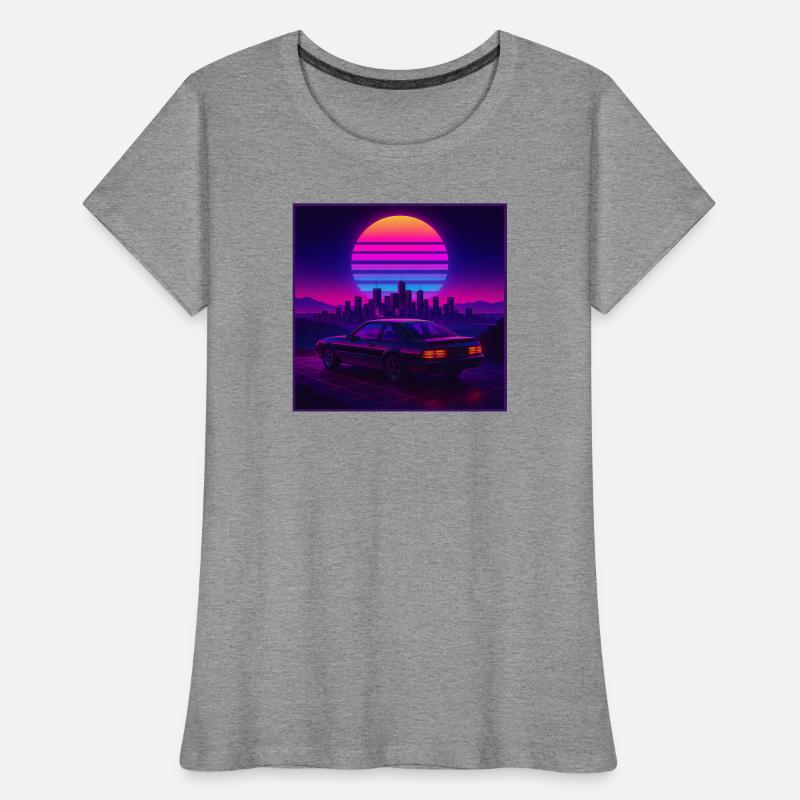 Neon Outrun Sunset Auto – Retro Synthwave Frauen Premium Bio T-Shirt
