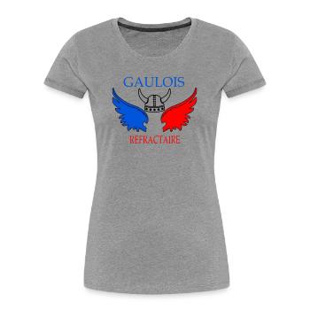 Ailes tricolores de Gaulois Refractaire - T-shirt bio Premium Femme - gris chiné - Devant - Mia (176cm)
