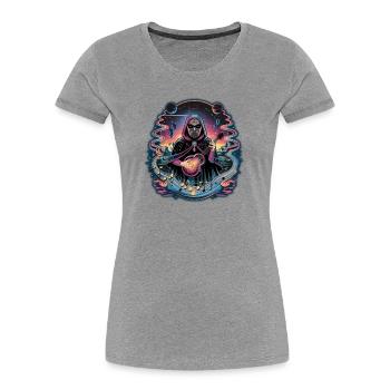 Mystischer Astronaut Musiker Illustration - Frauen Premium Bio T-Shirt - Grau meliert - Vorne - Mia (176cm)