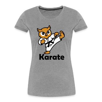 Karate Eule - Frauen Premium Bio T-Shirt - Grau meliert - Vorne - Mia (176cm)