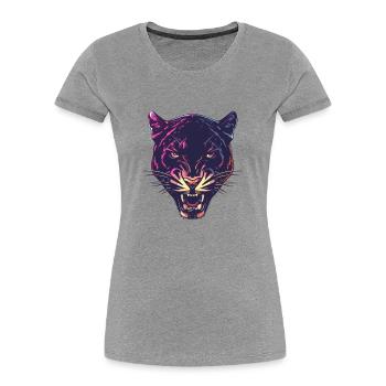 Conception de la tête de panthère au néon - T-shirt bio Premium Femme - gris chiné - Devant - Mia (176cm)