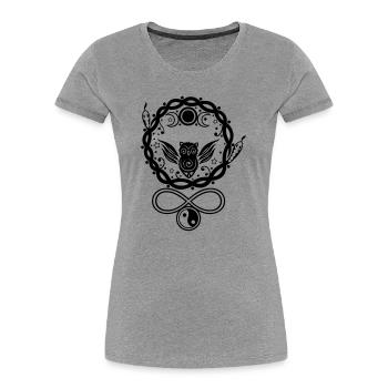 Mystische Hekate Eule mit Symbolen und Mond - Frauen Premium Bio T-Shirt - Grau meliert - Vorne - Mia (176cm)
