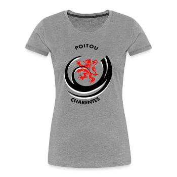 Emblème Poitou Charentes - T-shirt bio Premium Femme - gris chiné - Devant - Mia (176cm)
