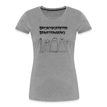 SportsGeisterSFB avec lettrage - T-shirt bio Premium Femme - gris chiné - Devant - Mia (176cm)