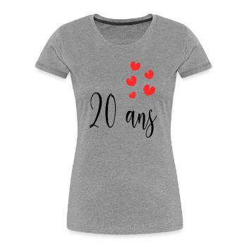20. 20e ANNIVERSAIRE. ANNIVERSAIRE 20 ANS. 20 ANS. - T-shirt bio Premium Femme - gris chiné - Devant - Mia (176cm)