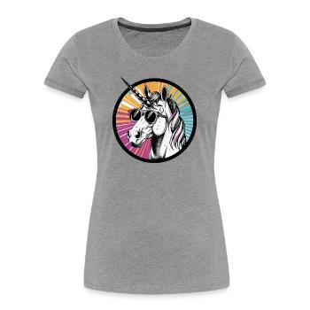 Licorne avec des lunettes de soleil - T-shirt bio Premium Femme - gris chiné - Devant - Mia (176cm)