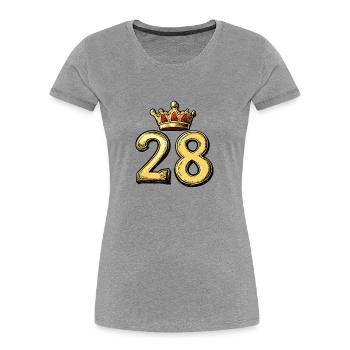 28 Nombre Couronne - T-shirt bio Premium Femme - gris chiné - Devant - Mia (176cm)