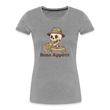 Bone Appétit Skeleton Eats Pizza - Women's Premium Organic T-Shirt - heather grey - Front - Mia (176cm)