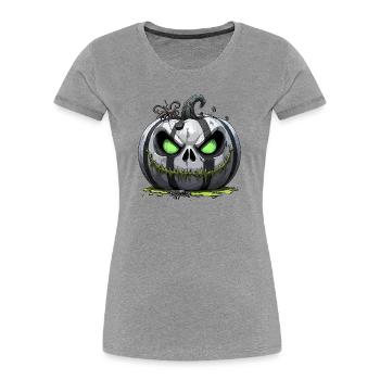 Grim Pumpkin Zombie with Green Eyes - Women's Premium Organic T-Shirt - heather grey - Front - Mia (176cm)