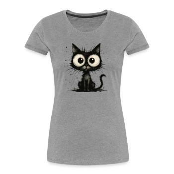 Funny black cat with big eyes – splash - Women's Premium Organic T-Shirt - heather grey - Front - Mia (176cm)