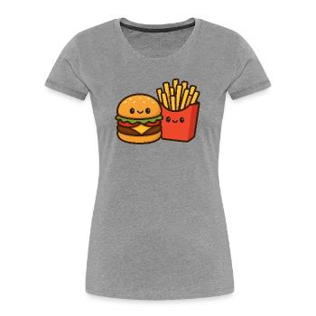 Kawaii Burger & Fries Duo - T-shirt bio Premium Femme - gris chiné - Devant - Mia (176cm)