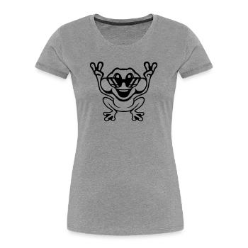 Grenouille Crapaud Cool Lunettes de soleil Victoire Paix Mains - T-shirt bio Premium Femme - gris chiné - Devant - Mia (176cm)