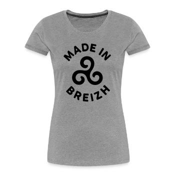 Made in Breizh - Logo avec le triskell breton - T-shirt bio Premium Femme - gris chiné - Devant - Mia (176cm)