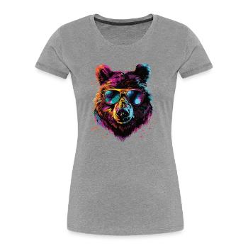 Rétro extérieur nature sauvage ours arbres - T-shirt bio Premium Femme - gris chiné - Devant - Mia (176cm)