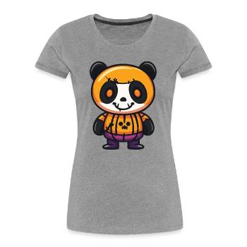 Panda Halloween Zombie - T-shirt bio Premium Femme - gris chiné - Devant - Mia (176cm)