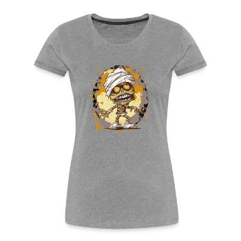 Momie en regard d’éclaboussures - T-shirt bio Premium Femme - gris chiné - Devant - Mia (176cm)