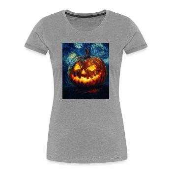 Kürbis Halloween Van Gogh Style Starry Night - Frauen Premium Bio T-Shirt - Grau meliert - Vorne - Mia (176cm)