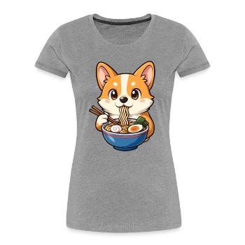 Corgi Eats Ramen Noodles - Women's Premium Organic T-Shirt - heather grey - Front - Mia (176cm)