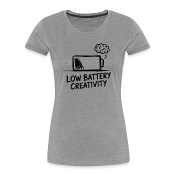 Batterie faible Créativité – Batterie vide, idées disparues - T-shirt bio Premium Femme - gris chiné - Devant - Mia (176cm)