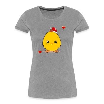 Noël poussin Noël Coeur de Noël - T-shirt bio Premium Femme - gris chiné - Devant - Mia (176cm)