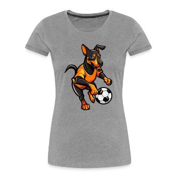 Fußballhund im Flammen-Design - Frauen Premium Bio T-Shirt - Grau meliert - Vorne - Mia (176cm)
