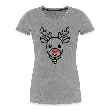 Renne mignon | Rudolph pour Noël - T-shirt bio Premium Femme - gris chiné - Devant - Mia (176cm)