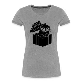 Motif de Noël de la loutre dans la boîte cadeau - T-shirt bio Premium Femme - gris chiné - Devant - Mia (176cm)