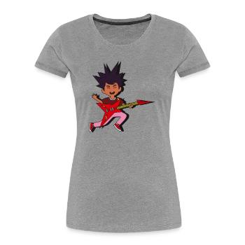 Stacheliger Rocker-Gitarrenburst - Frauen Premium Bio T-Shirt - Grau meliert - Vorne - Mia (176cm)