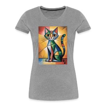 katze kubisch - Frauen Premium Bio T-Shirt - Grau meliert - Vorne - Mia (176cm)