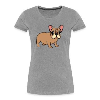 Bouledogue français - T-shirt bio Premium Femme - gris chiné - Devant - Mia (176cm)