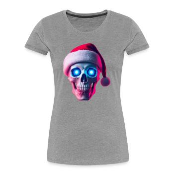 Neon-Schädel-Weihnachtsmann - Frauen Premium Bio T-Shirt - Grau meliert - Vorne - Mia (176cm)