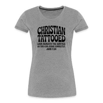 Christian Tätowiert - Frauen Premium Bio T-Shirt - Grau meliert - Vorne - Mia (176cm)
