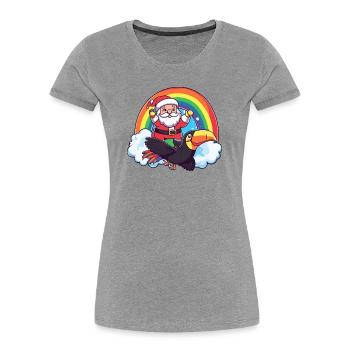 Oiseau toucan Père Noël - T-shirt bio Premium Femme - gris chiné - Devant - Mia (176cm)