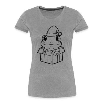 Weihnachtsfrosch in Geschenkbox Illustration - Frauen Premium Bio T-Shirt - Grau meliert - Vorne - Mia (176cm)