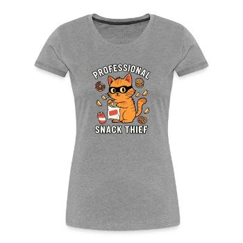 Voleur de snacks professionnel, chat drôle coquin - T-shirt bio Premium Femme - gris chiné - Devant - Mia (176cm)