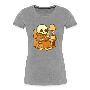 Reading Skeleton – Cozy Reading - Women's Premium Organic T-Shirt - heather grey - Front - Mia (176cm)