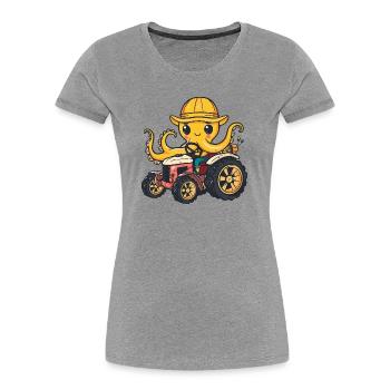Oktopus Traktor Farmer - Frauen Premium Bio T-Shirt - Grau meliert - Vorne - Mia (176cm)